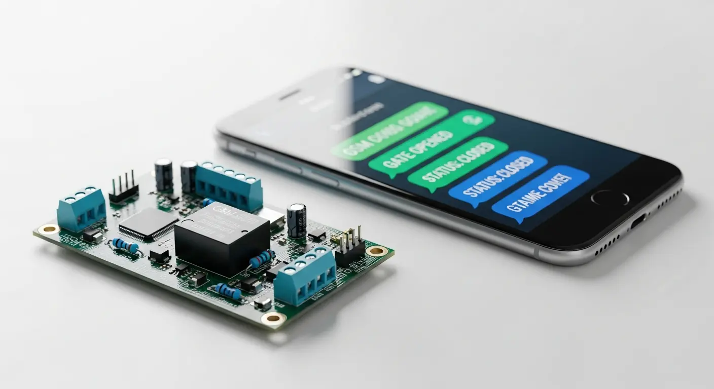 SMS commands flowing between a smartphone and Callny G202 PLUS GSM gate opener module